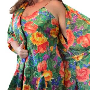 Vintage Victorias Secret Floral Chemise and Robe Set Green Orange Large L
